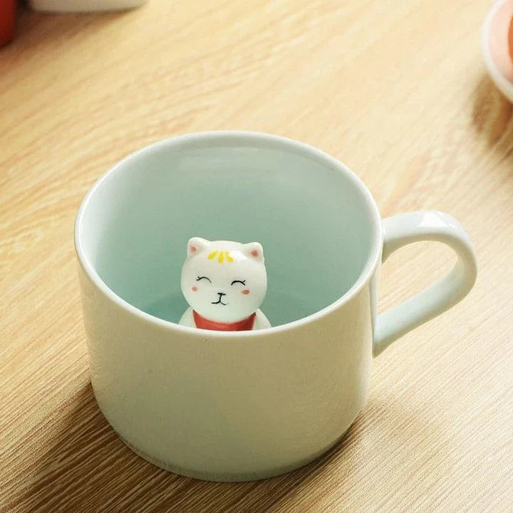 Charming 3D cat-shaped ceramic coffee mug with a whimsical design and generous 220ml capacity