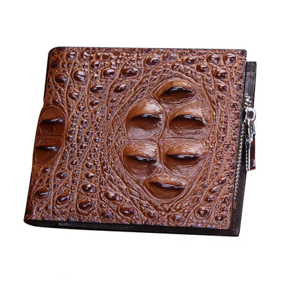 Premium leather bifold wallet in a horizontal square design with a sophisticated crocodile-embossed pattern