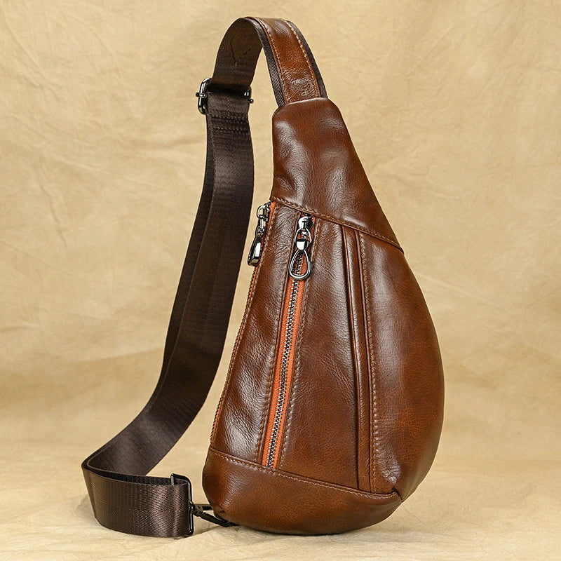 Premium genuine leather chest bag with vintage European and American design elements, perfect for the modern British gentleman.