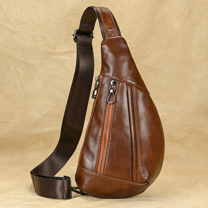 Premium genuine leather chest bag with vintage European and American design elements, perfect for the modern British gentleman.