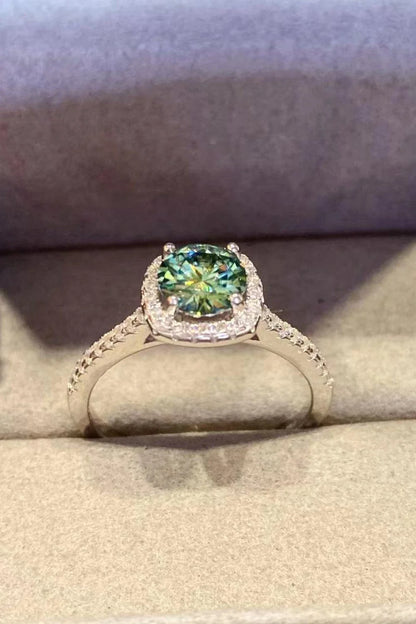 Sparkling 3 carat moissanite platinum-coated cluster ring with modern, minimalist design and polished finish