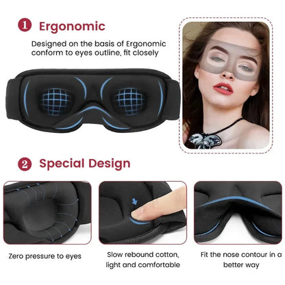 Luxury 3D memory foam sleep mask with adjustable elastic band for a tailored fit and complete darkness