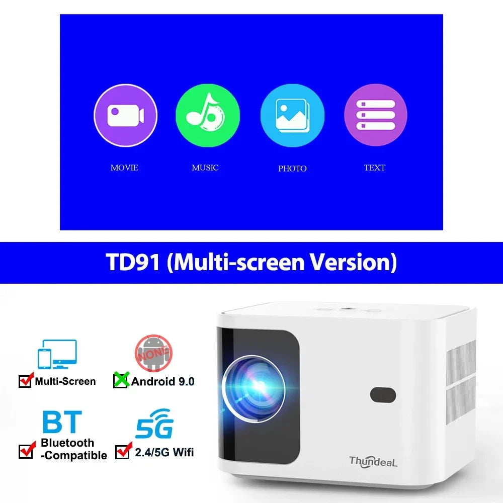 High-Definition 1080P 4K Video Portable Projector with 5G Wi-Fi and Android OS for Immersive Home Entertainment