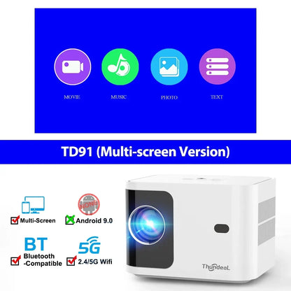 High-Definition 1080P 4K Video Portable Projector with 5G Wi-Fi and Android OS for Immersive Home Entertainment