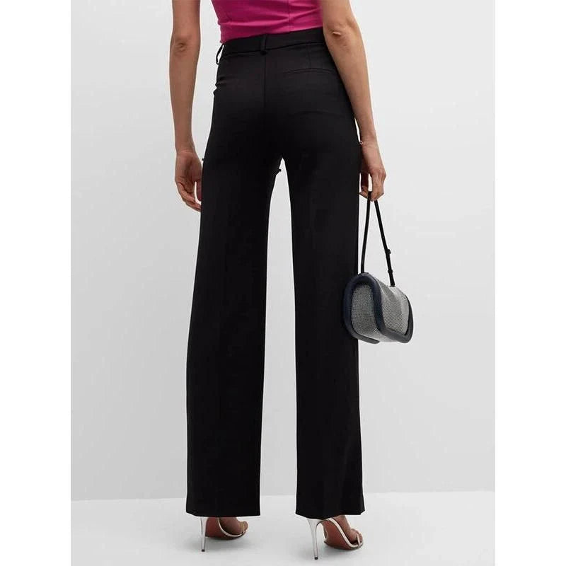 Sophisticated high-waist, wide-leg trousers with spliced diamond detailing for a stylish and comfortable look