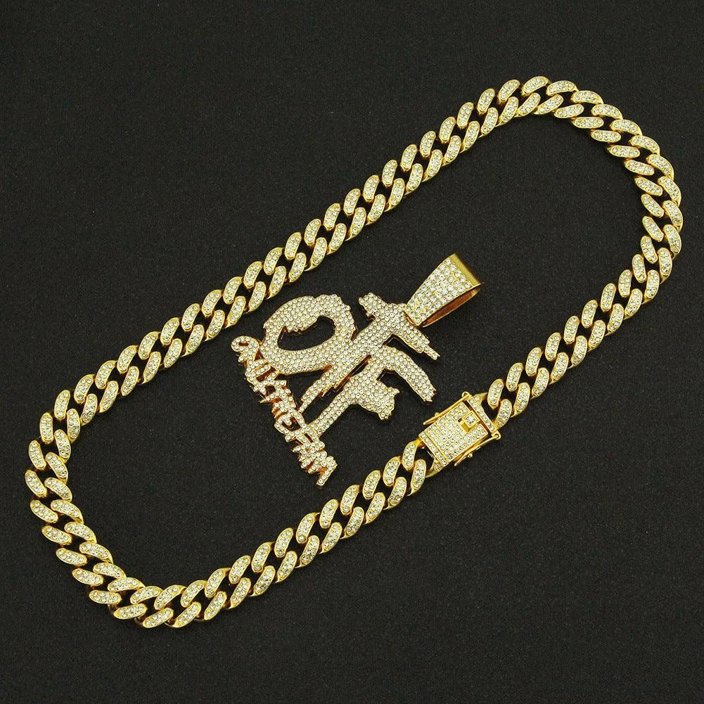 Exquisite diamond-inlaid letter pendant necklace with adjustable Cuban chain in gold and silver colour options
