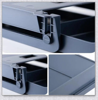 Discreet hidden under-desk storage drawer for pens, pencils, and other office supplies
