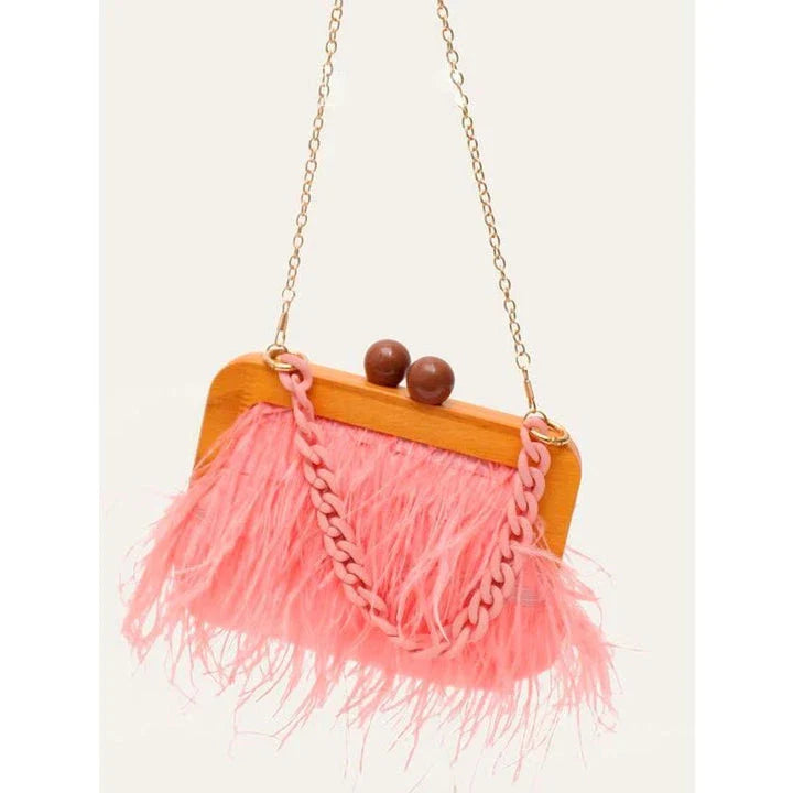 Luxury Feather Evening Clutch with Acrylic Chain - Elegant and Versatile Accessory for Formal and Casual Occasions