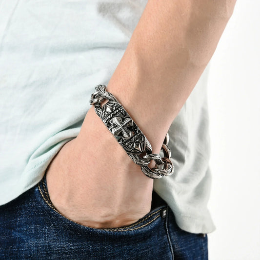 Stainless steel bracelet with a sleek cross design, a versatile and fashionable accessory for any occasion