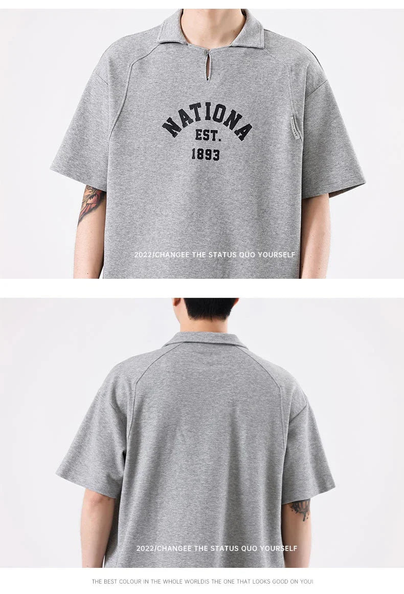 Premium half-sleeve cotton shirt with pearl collar in brown, melange grey, and dark green colours