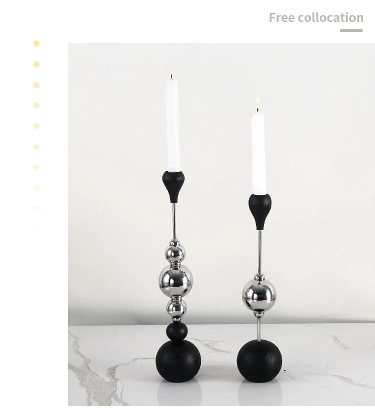 Elegant stainless steel and wooden candlestick set with a captivating design that creates a soothing ambience in any living space