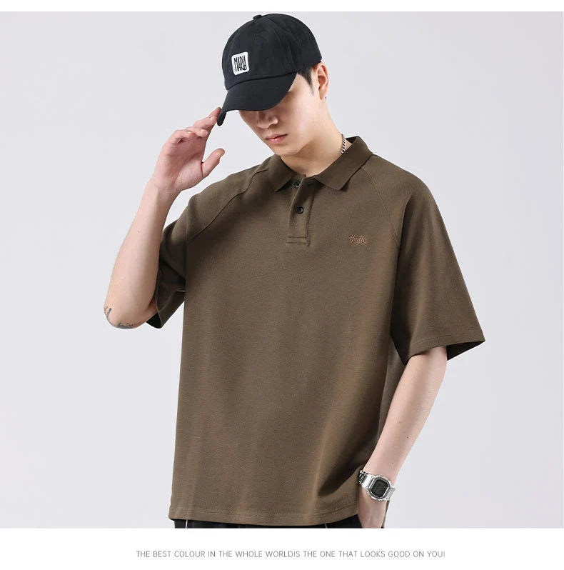 Stylish everyday raglan t-shirt for men in white, dark brown, and melange grey colours