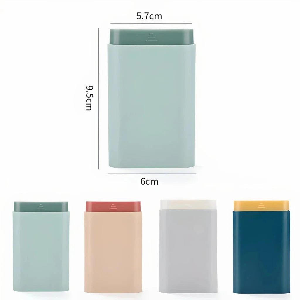 Compact 7-day portable pill organiser with six grids for storing daily medications, supplements, and vitamins