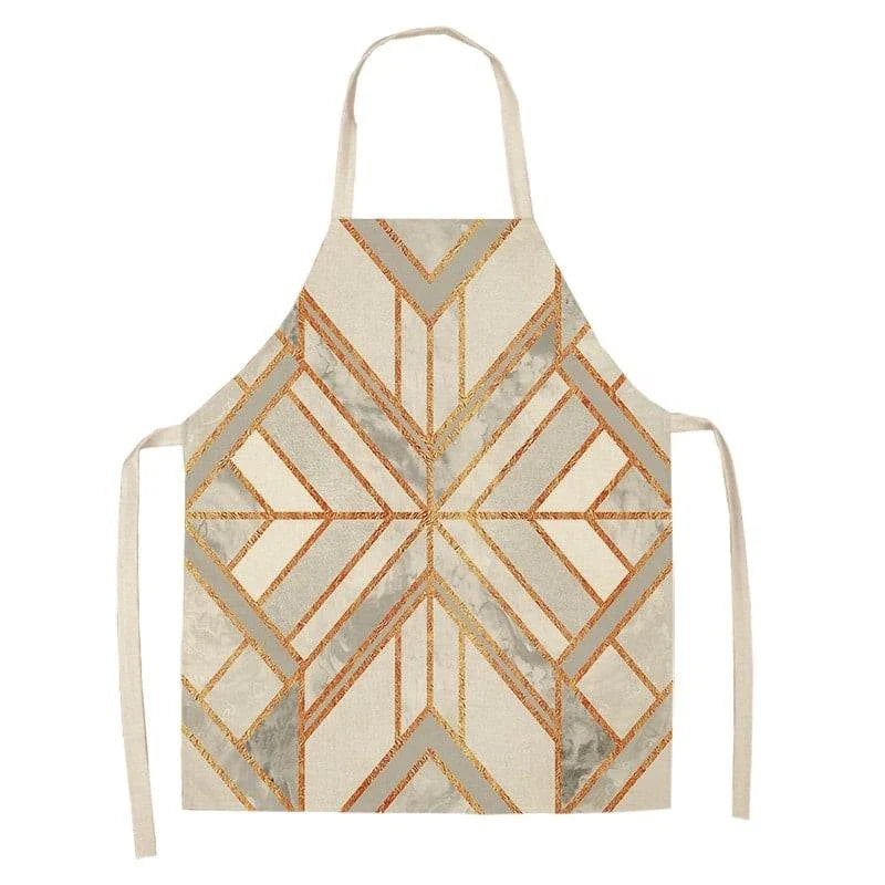 Geometric printed kitchen apron in a stylish design for discerning home chefs in the UK