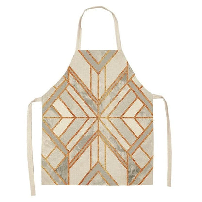 Geometric printed kitchen apron in a stylish design for discerning home chefs in the UK