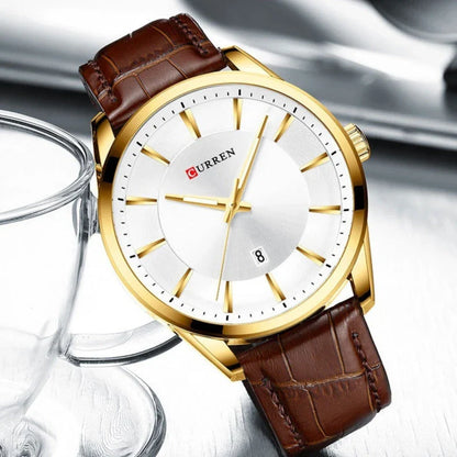 Premium Water-Resistant Men's Casual Belt Watch with Stainless Steel Case and Genuine Leather Strap