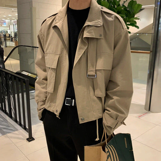 Premium vintage-inspired oversized jacket with tailored design and khaki high-quality fabric