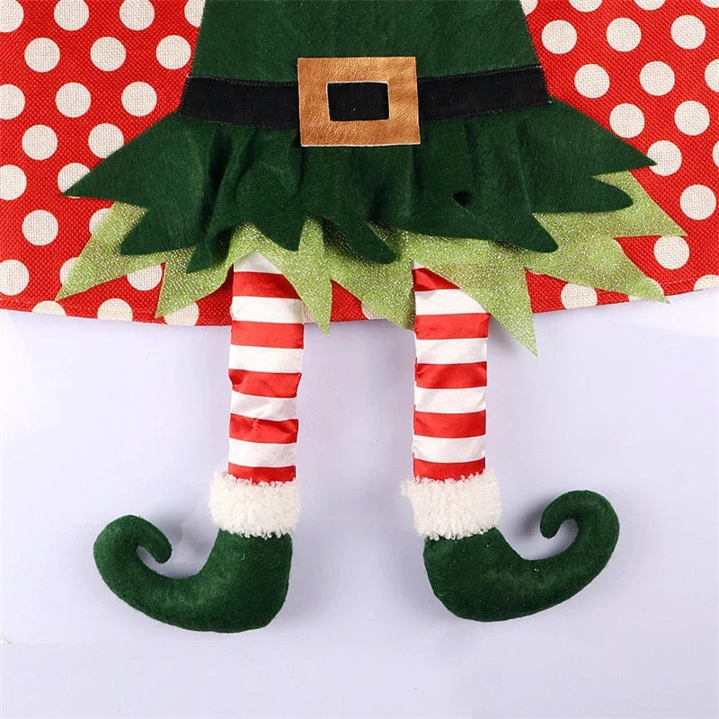 Premium festive Christmas tree skirt with a classic red and white polka dot design, adding elegant charm to your holiday decor.