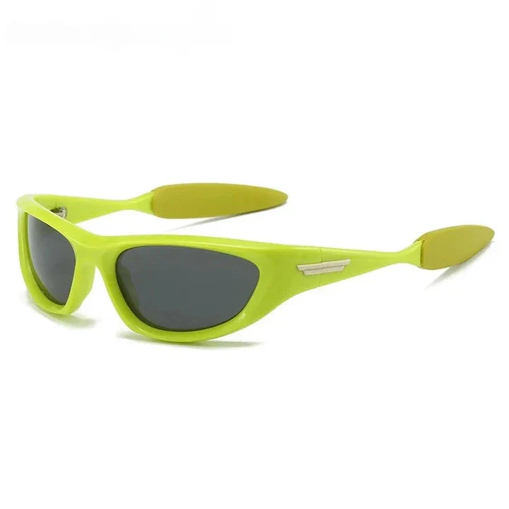 Pair of premium polarized cat eye sports sunglasses with blue-gray frames and lenses