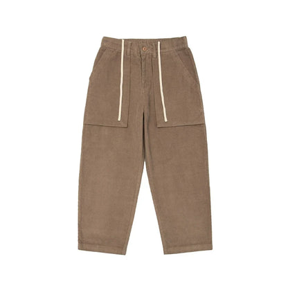 Retro corduroy straight-leg casual trousers for men in khaki and navy blue colours