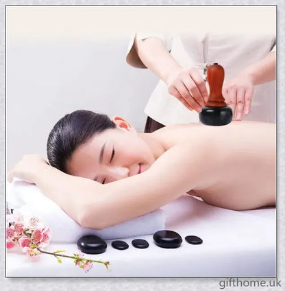 Premium mahogany Bian stone warming moxibustion device with red rosewood accents, designed for traditional Chinese healing practices.