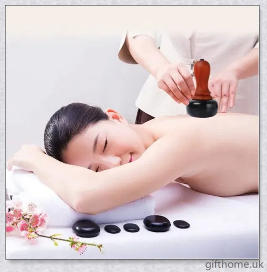 Premium mahogany Bian stone warming moxibustion device with red rosewood accents, designed for traditional Chinese healing practices.