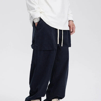 Retro corduroy straight-leg casual trousers for men in khaki and navy blue colours