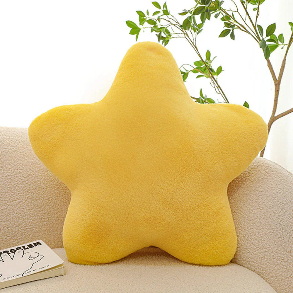 Cosy Star Throw Pillow - Soft, plush pentagon-shaped cushion in yellow, white, and pink colours for home décor and comfort