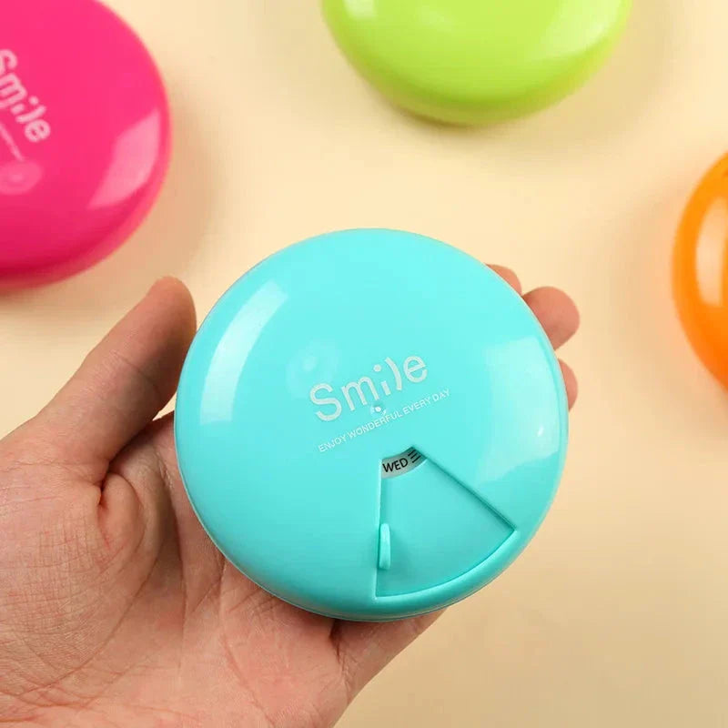 Premium portable pill organiser with seven compartments for daily medication, supplements, and vitamins
