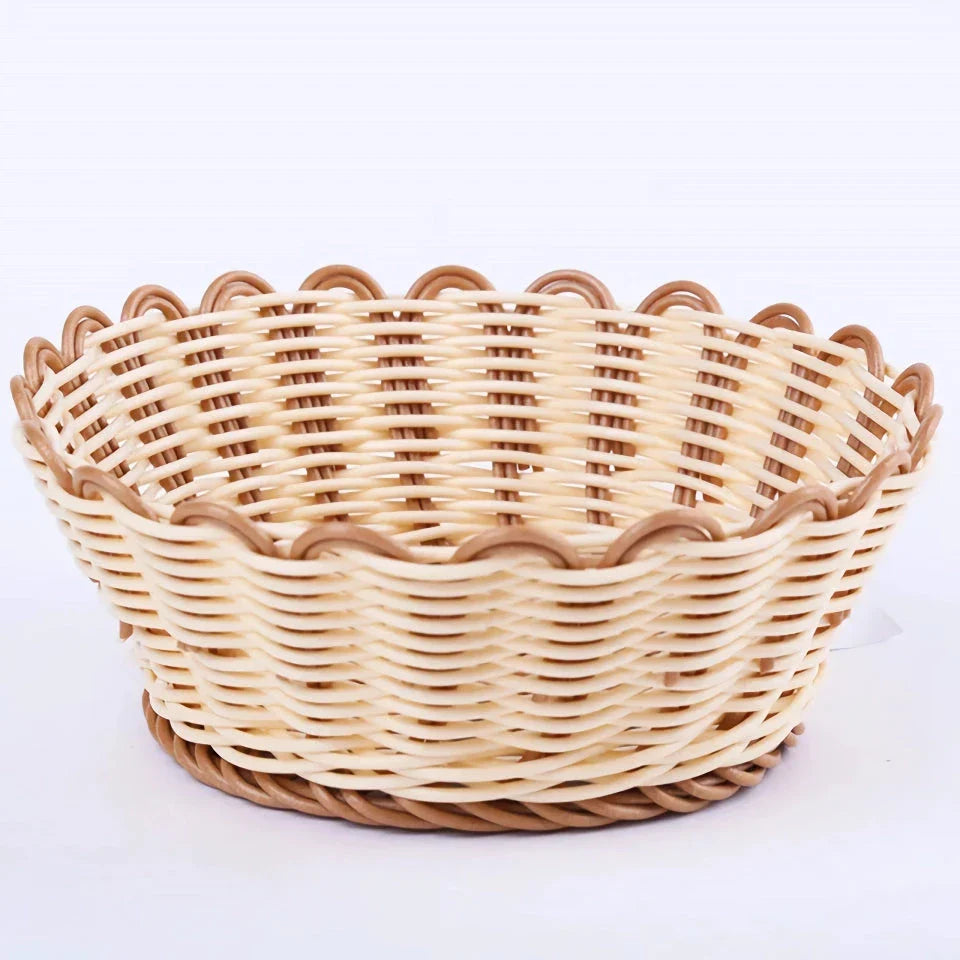 Handwoven rattan-inspired storage basket for fruits, vegetables and kitchen essentials with dustproof cover
