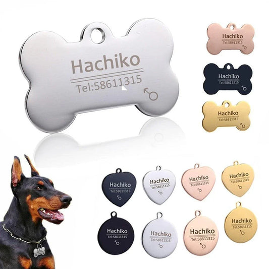 Premium personalized stainless steel dog ID tag with engraved text for secure pet identification