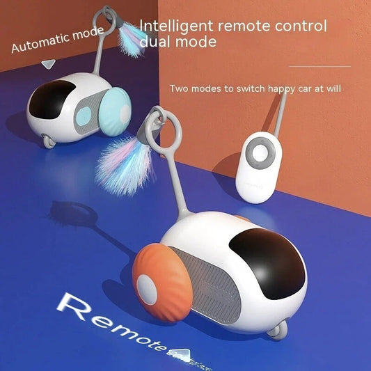 A wireless remote-controlled toy car with blinking lights, designed to engage and entertain indoor cats and kittens.