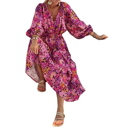 Elegant floral printed midi dress with long sleeves, perfect for UK fashion and style