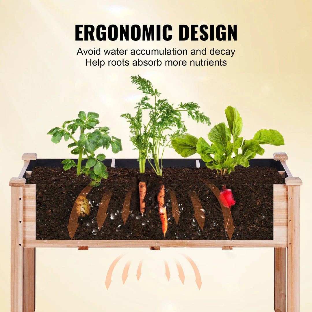 Premium raised wooden garden bed with dual drainage system for UK gardeners