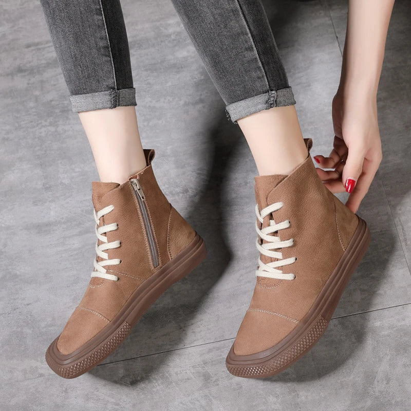 Premium first-layer cowhide casual women's leather loafers with square toe design and durable rubber sole