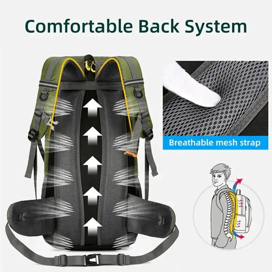 Premium 50L waterproof backpack with hydration system, shoe compartment, and reflective safety features for outdoor adventures
