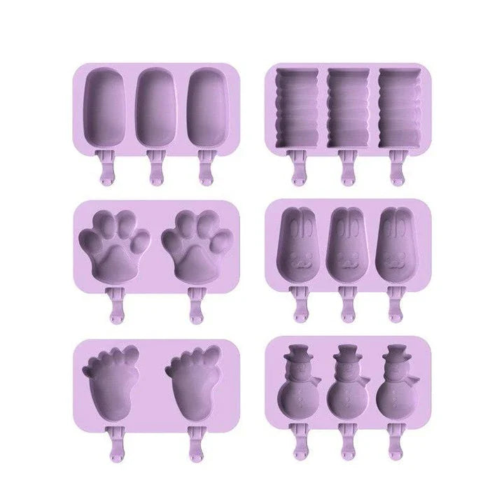 Purple silicone popsicle mould with stainless steel sticks, perfect for creating homemade frozen treats with a British flair