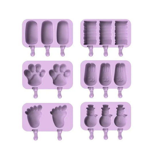 Purple silicone popsicle mould with stainless steel sticks, perfect for creating homemade frozen treats with a British flair