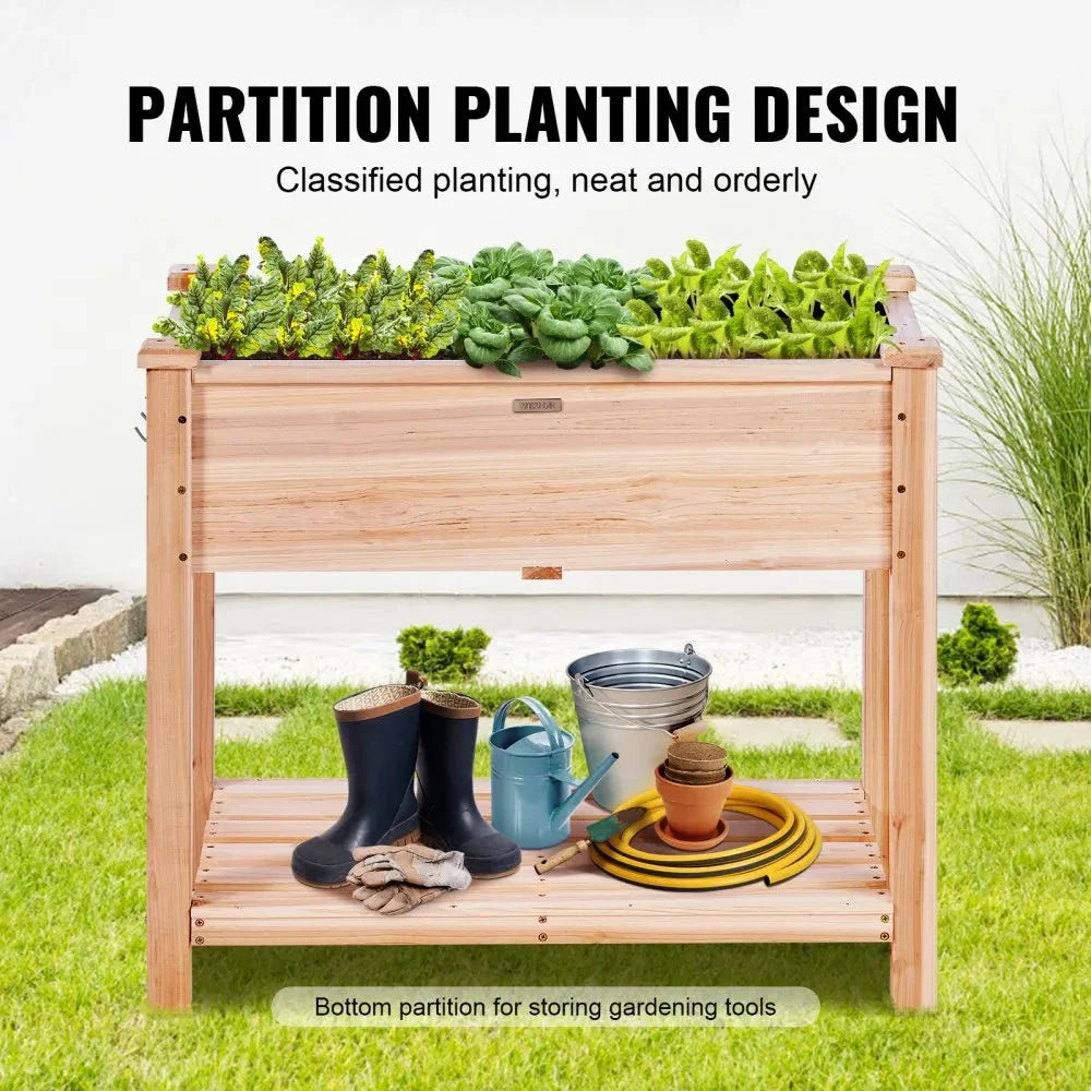 Premium raised wooden garden bed with dual drainage system for UK gardeners