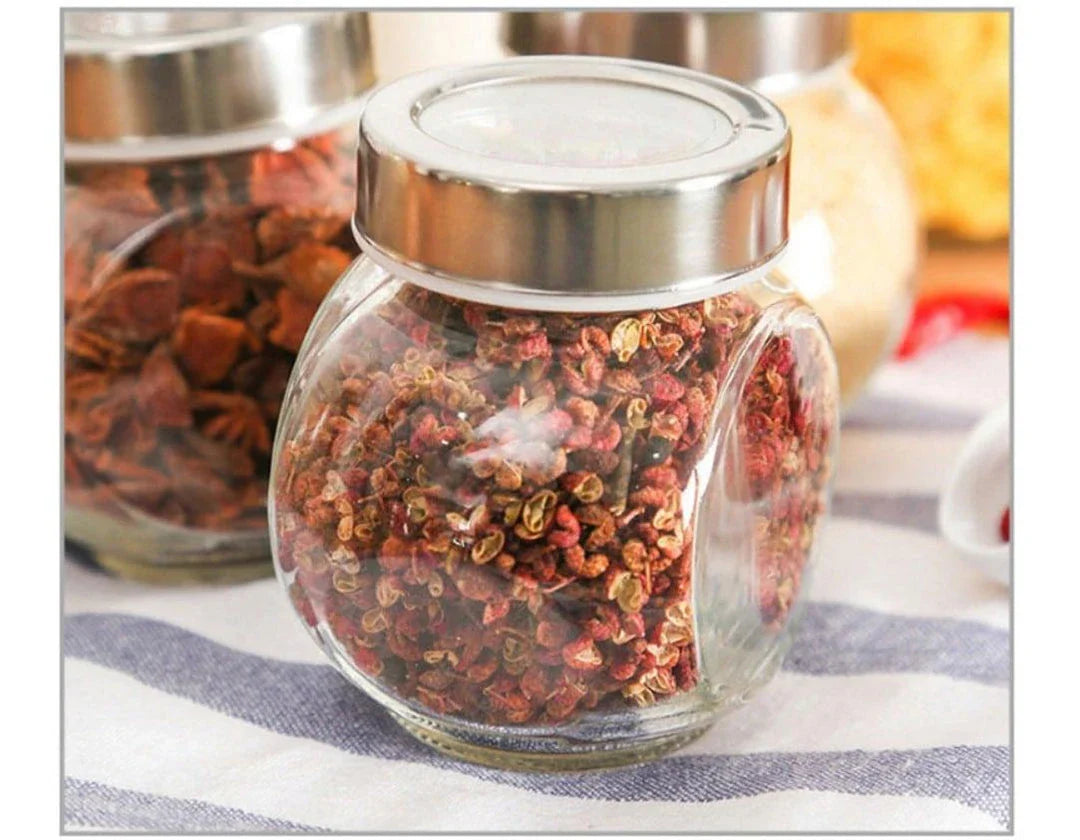Irregular-shaped glass spice jars in various sizes, made of premium materials for stylish and functional kitchen storage