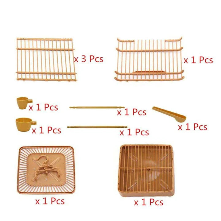 Premium Plastic Bird Cage Kit with Spacious Design, Durable Construction, and Stylish Gold Finish