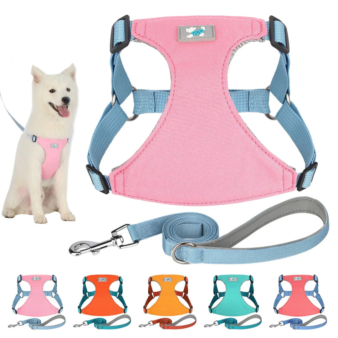 Premium Adjustable Nylon Dog Harness and Leash Set in vibrant yellow colour, designed for comfort and style during walks and outdoor adventures.