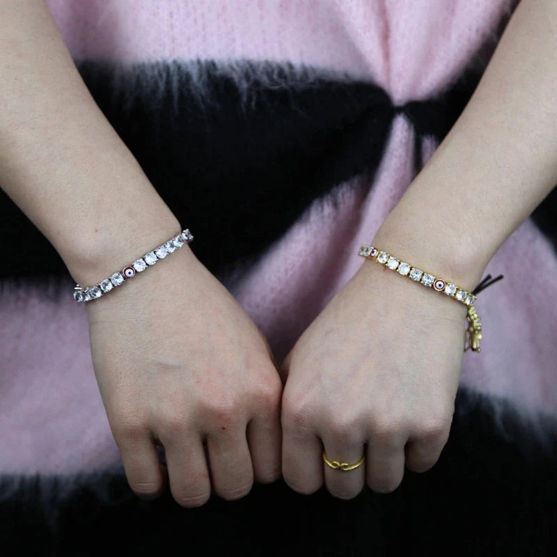 Elegant 5mm zircon tennis bracelet in silver or gold with adjustable length options
