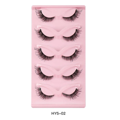 Pair of 3D cat eye and fox eye false eyelashes made from high-quality synthetic fibres for a natural, voluminous look