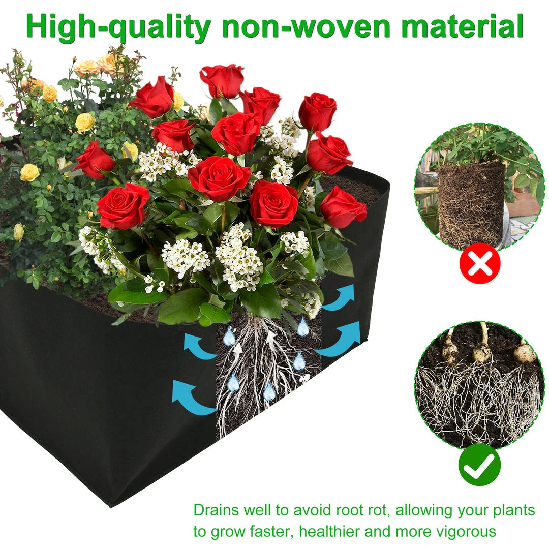 Modular felt raised garden beds with adjustable grid system for growing a variety of plants in small spaces