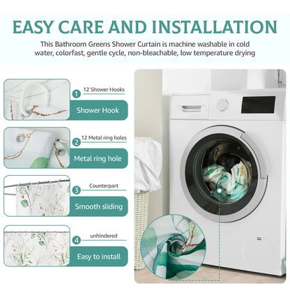 Elegant leaf-patterned waterproof shower curtain with a nature-inspired design, suitable for UK bathrooms