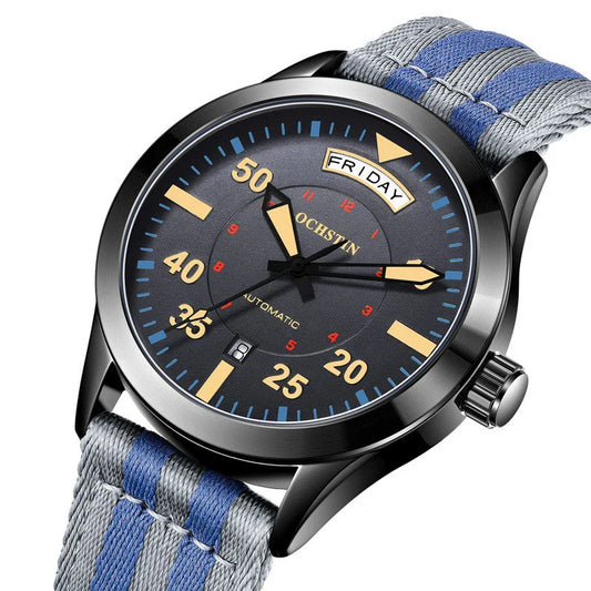 Trendha Automatic Mechanical Watch with Waterproof Nylon Strap in Green, Blue, and Black