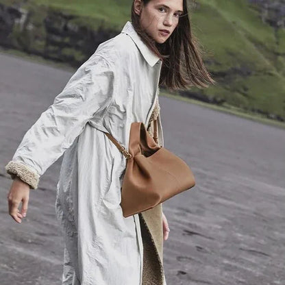 Sophisticated ruched pleated PU leather tote bag in beige, grey, and black colours