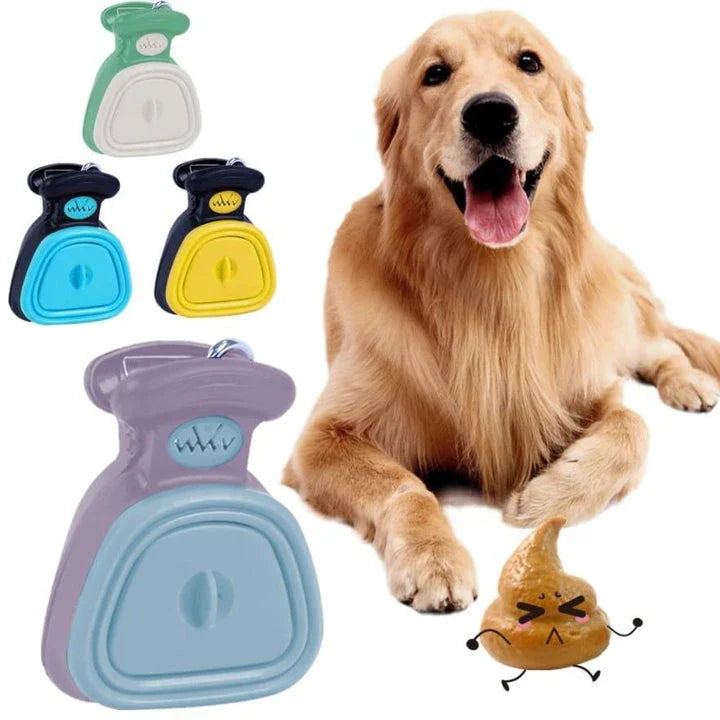 Foldable dog waste scoop with wide, comfortable grip for easy one-handed cleanup on any surface