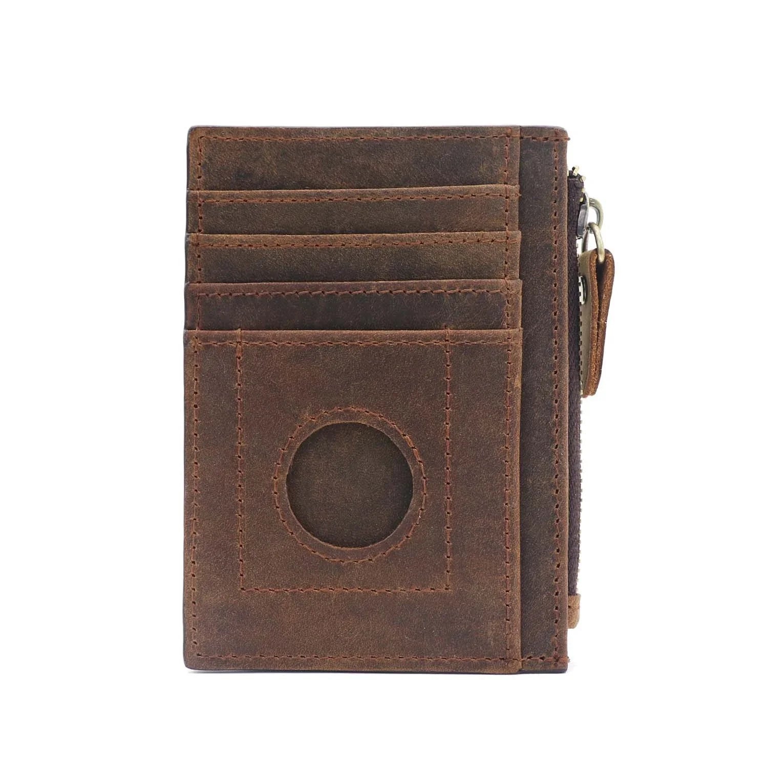 Premium cowhide leather wallet with concealed compartments and zipper closure, designed for secure and organised storage of cards, cash and other essentials.